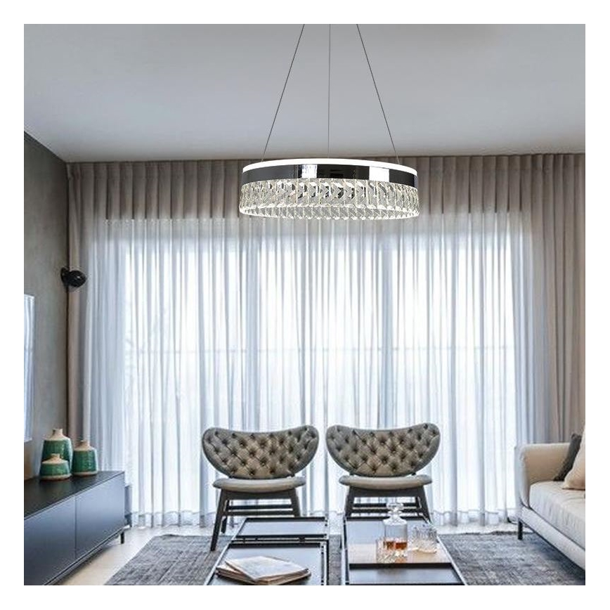 LED Ściemnialny kryształowy żyrandol na lince LED/90W/230V 3000-6500K chrom błyszczący + zdalne sterowanie