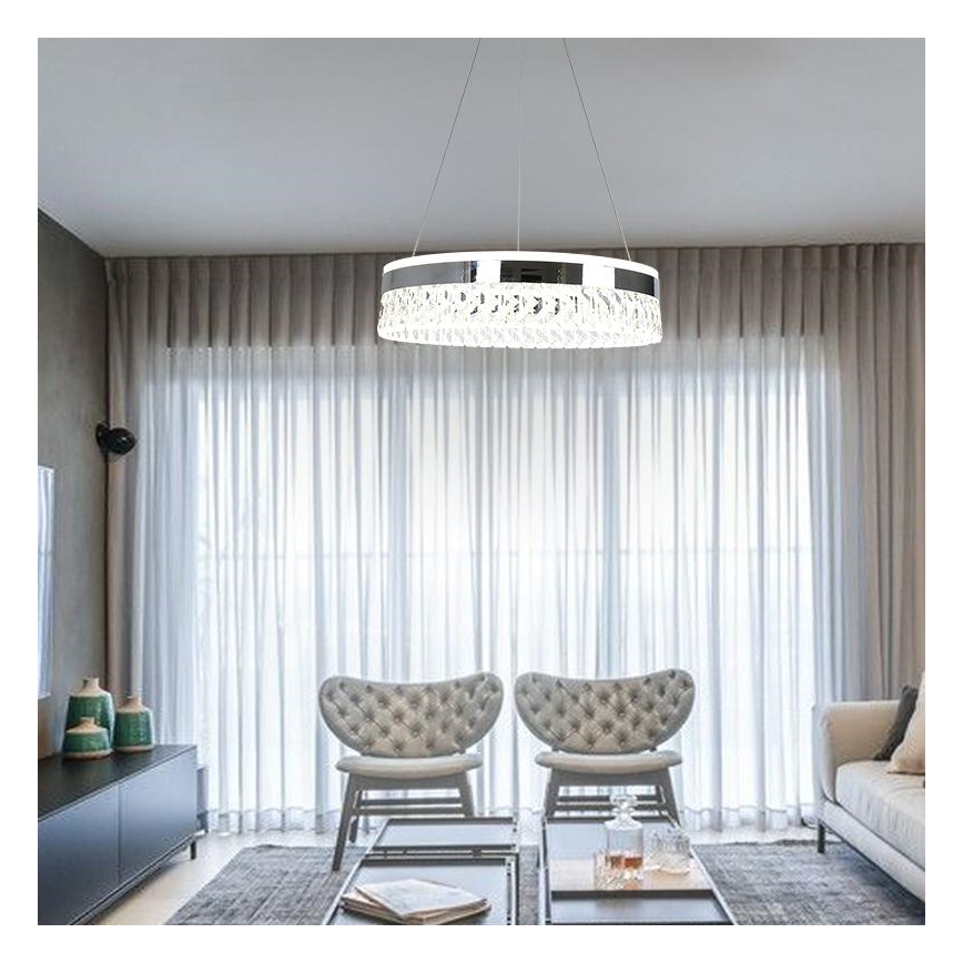 LED Ściemnialny kryształowy żyrandol na lince LED/90W/230V 3000-6500K chrom błyszczący + zdalne sterowanie