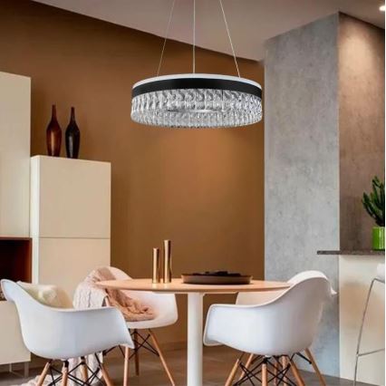 LED Ściemnialna kryształ żyrandol na lince LED/90W/230V 3000-6500K czarny + pilot zdalnego sterowania