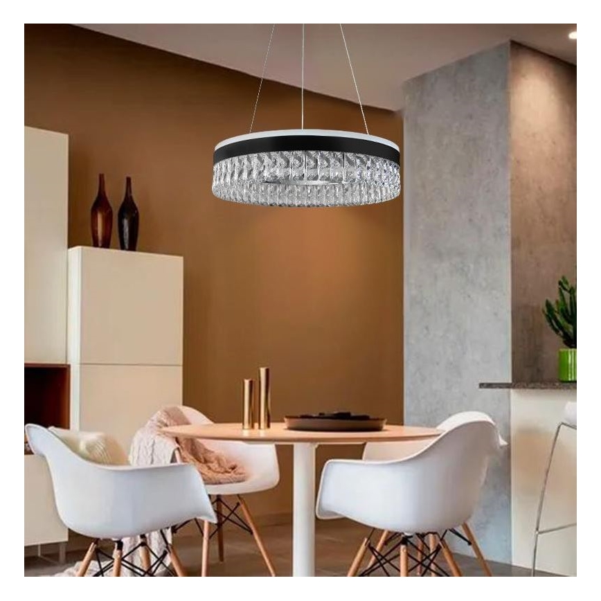 LED Ściemnialna kryształ żyrandol na lince LED/90W/230V 3000-6500K czarny + pilot zdalnego sterowania