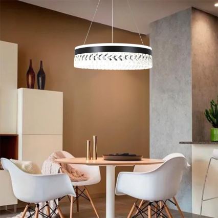LED Ściemnialna kryształ żyrandol na lince LED/90W/230V 3000-6500K czarny + pilot zdalnego sterowania