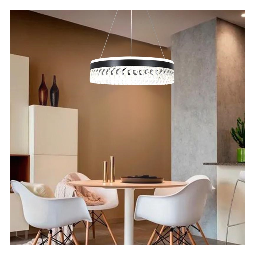 LED Ściemnialna kryształ żyrandol na lince LED/90W/230V 3000-6500K czarny + pilot zdalnego sterowania