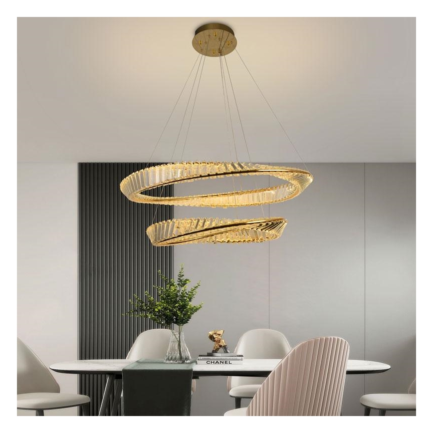 LED Ściemnialny żyrandol kryształowy na lince LED/90W/230V 3000-6500K złoty/chrom + pilot zdalnego sterowania