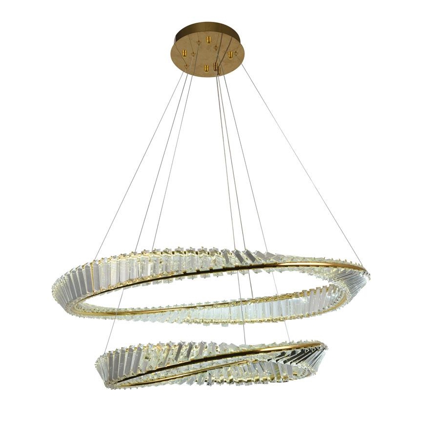LED Ściemnialny żyrandol kryształowy na lince LED/90W/230V 3000-6500K złoty/chrom + pilot zdalnego sterowania