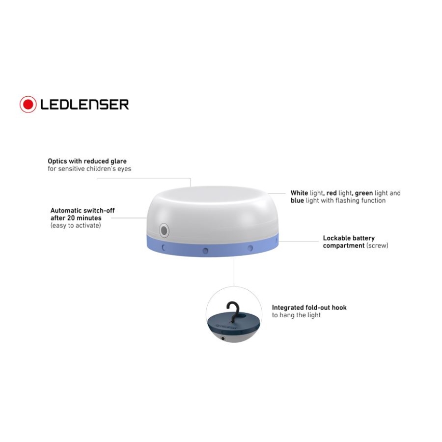 Ledlenser KIDCAMP6 RAINBOW - Ściemnialna przenośna lampa LED/3xAAA IP44 niebieska