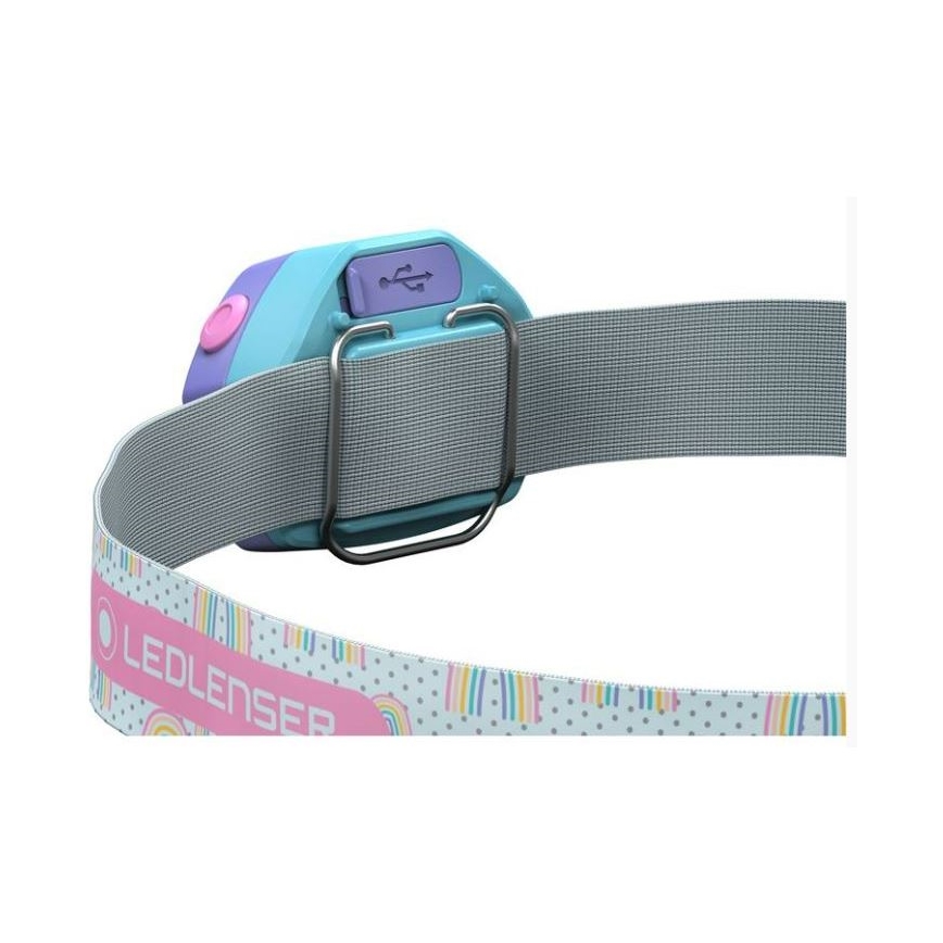 Ledlenser KIDLED4R RAINBOW - ściemnialna, ładowalna dziecięca czołówka LED, IPX4, 40 lm, 18 h, fioletowa