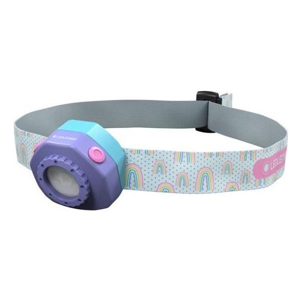 Ledlenser KIDLED4R RAINBOW - ściemnialna, ładowalna dziecięca czołówka LED, IPX4, 40 lm, 18 h, fioletowa