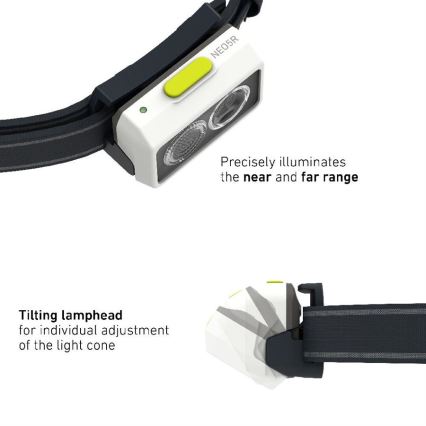 Ledlenser NEO5R - Ładowalna czołówka LED z regulacją jasności, akumulator 1800 mAh, IP54, 600 lm, 35 h, czarna/biała