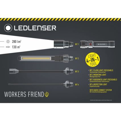 Ledlenser WORKERS FRIEND - ściemnialna, ładowalna latarka LED, 2500 mAh, 280 lm, 80 h, czarna