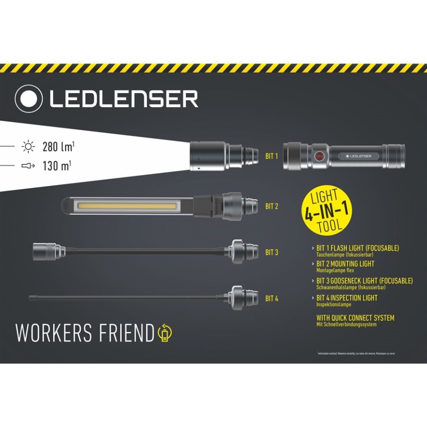 Ledlenser WORKERS FRIEND - ściemnialna, ładowalna latarka LED, 2500 mAh, 280 lm, 80 h, czarna