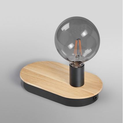 Ledvance - Dotykowa lampa stołowa z portem USB DECOR WOOD 1xE27/8W/230V kauczukowiec