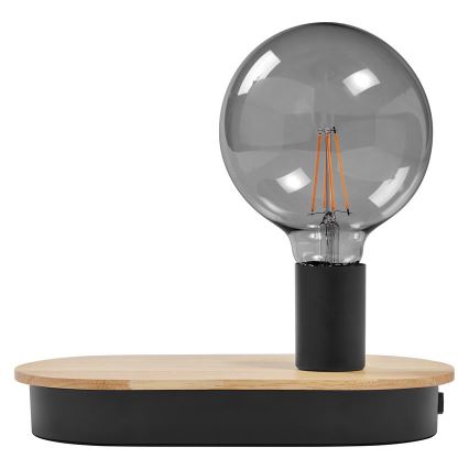 Ledvance - Dotykowa lampa stołowa z portem USB DECOR WOOD 1xE27/8W/230V kauczukowiec