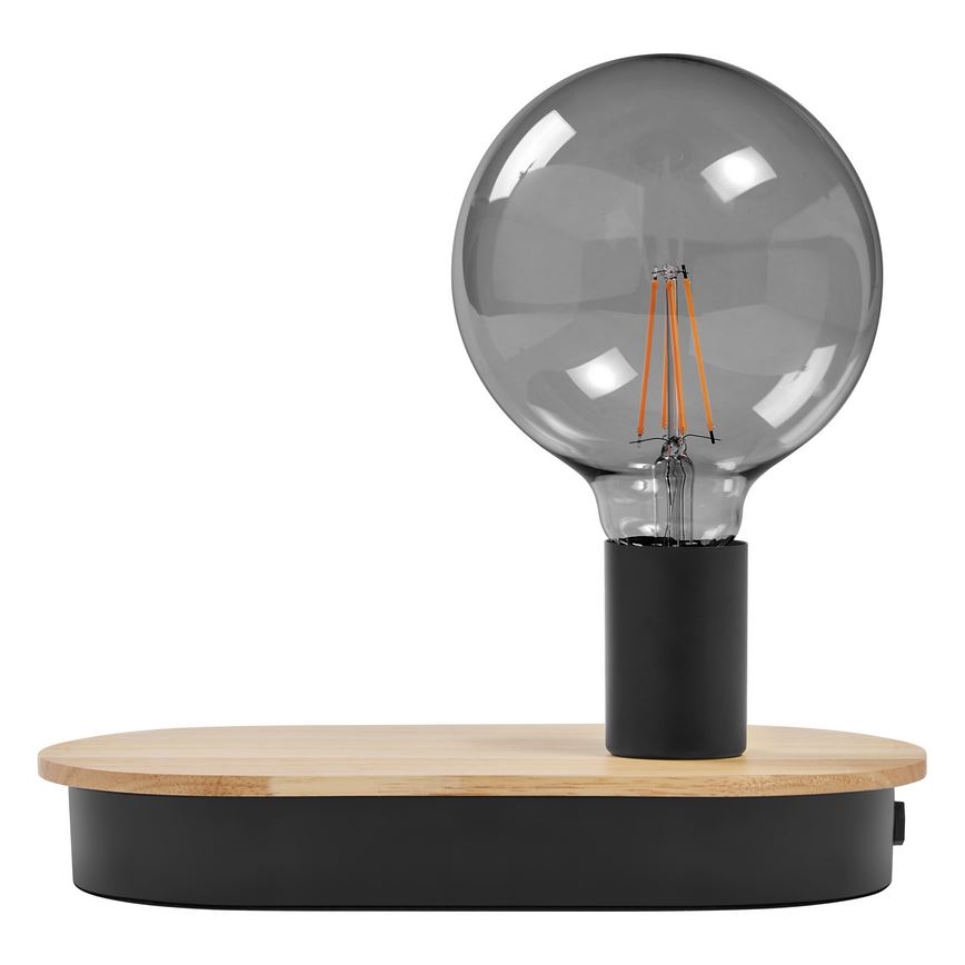 Ledvance - Dotykowa lampa stołowa z portem USB DECOR WOOD 1xE27/8W/230V kauczukowiec