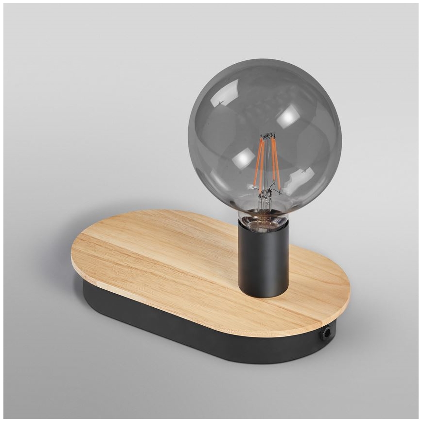 Ledvance - Dotykowa lampa stołowa z konektorem USB DECOR WOOD 1xE27/8W/230V figowiec