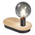 Ledvance - Dotykowa lampa stołowa z portem USB DECOR WOOD 1xE27/8W/230V kauczukowiec
