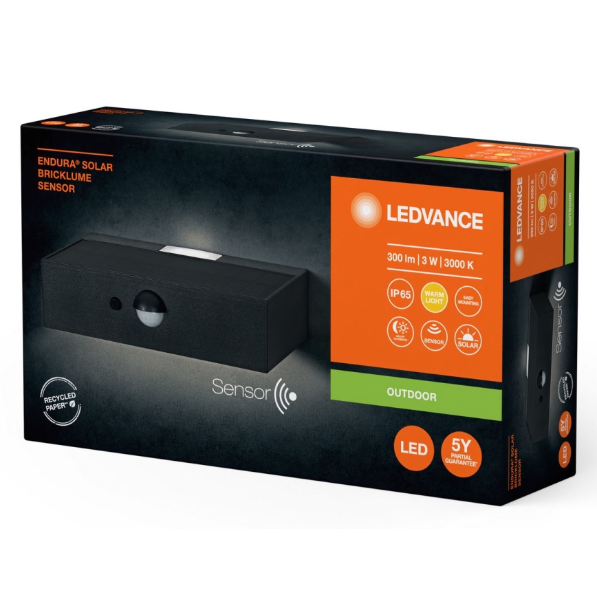 Ledvance - LED Solarna lampa ścienna z czujnikiem ruchu i zmierzchu ENDURA SOLAR LED/3W/4,2V 1200 mAh IP65