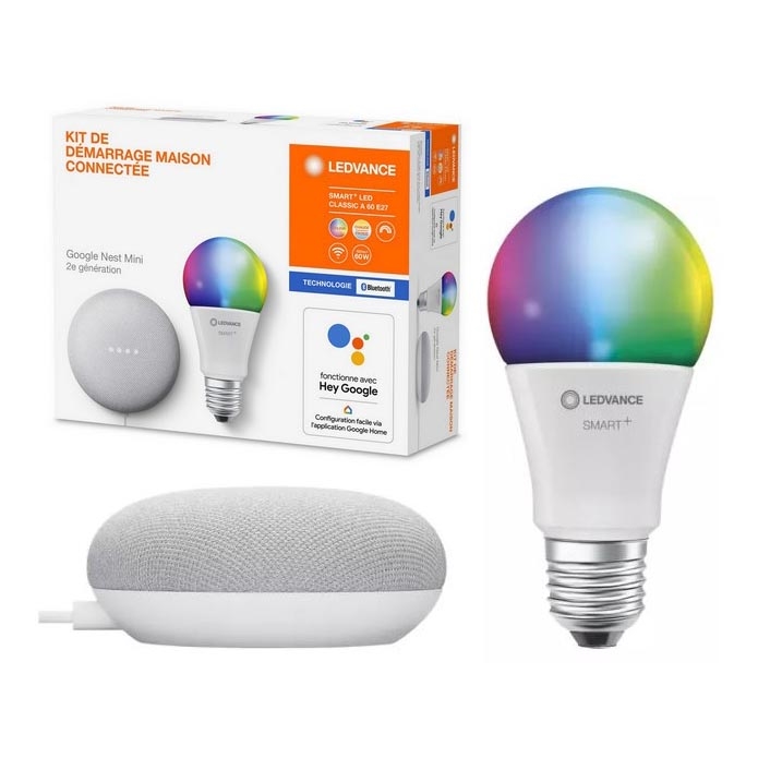 Ledvance - Inteligentny głośnik Google Nest Mini + LED RGBW Ściemniana żarówka SMART+E27/10W/230V