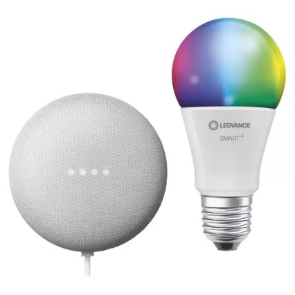 Ledvance - Inteligentny głośnik Google Nest Mini + Ściemniana żarówka LED RGBW SMART+ A60 E27/10W/230V 2000 - 6500K