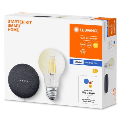 Ledvance - Inteligentny głośnik Google Nest Mini + LED Żarówka ściemnialna SMART+ A60 E27/6,5W/230V 2700K