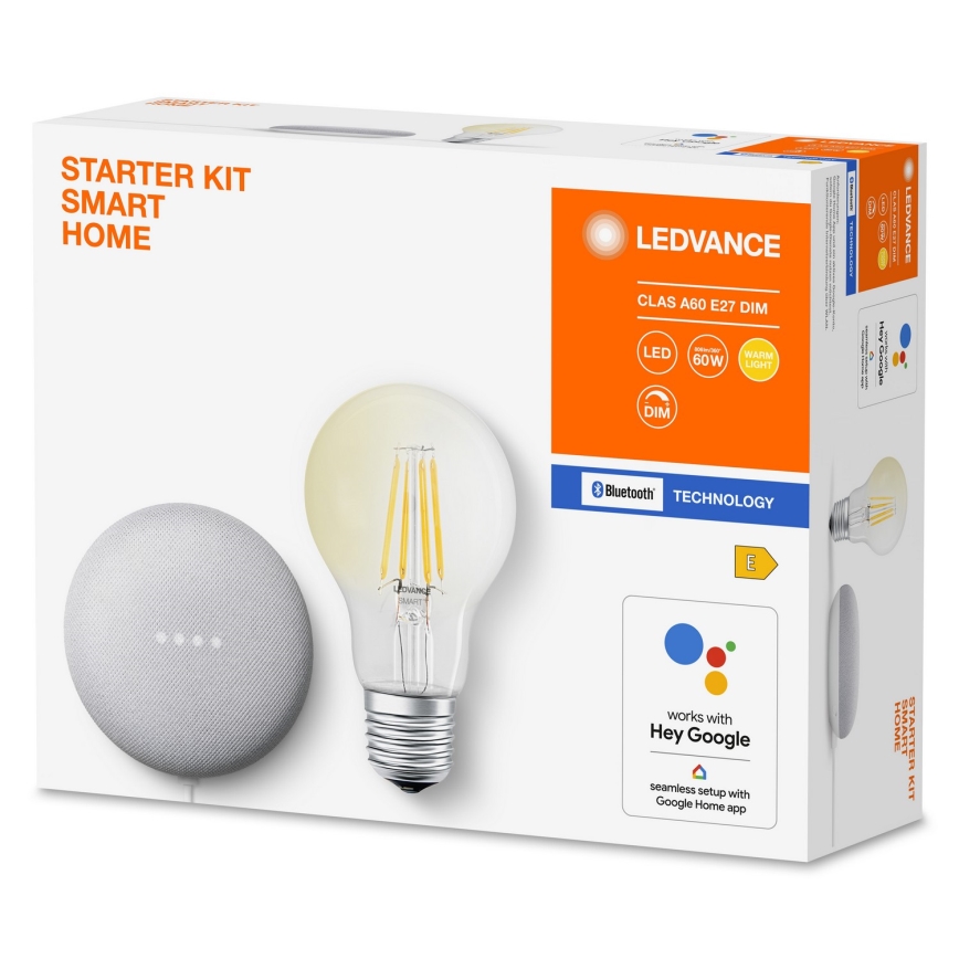 Ledvance - Inteligentny głośnik Google Nest Mini Wi-Fi + LED Ściemniana żarówka SMART+ E27/6,5W/230V