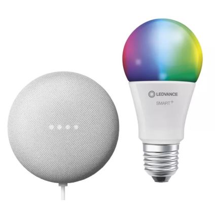 Ledvance - Inteligentny głośnik Google Nest Mini + LED RGBW Ściemniana żarówka SMART+E27/10W/230V