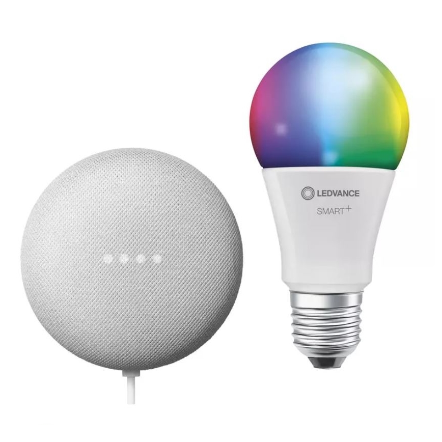 Ledvance - Inteligentny głośnik Google Nest Mini + LED RGBW Ściemniana żarówka SMART+E27/10W/230V