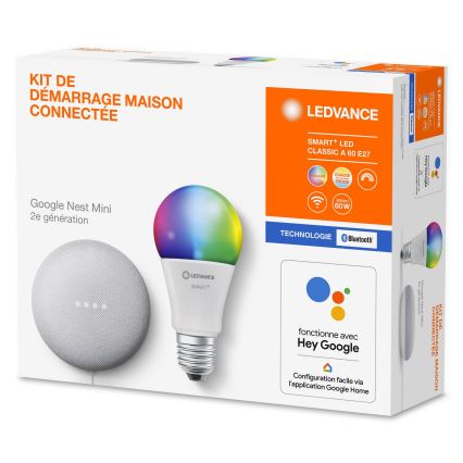 Ledvance - Inteligentny głośnik Google Nest Mini + LED RGBW Ściemniana żarówka SMART+E27/10W/230V