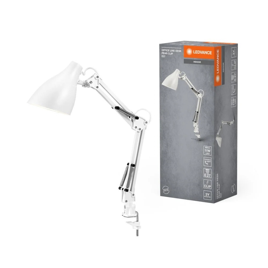 Ledvance - Lampa biurkowa z klipsem PEAR 1xE27/11W/230V biała