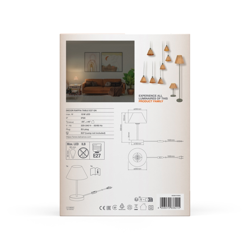 Ledvance - Lampa stołowa DECOR RAFFIA 1xE27/15W/230V rafia