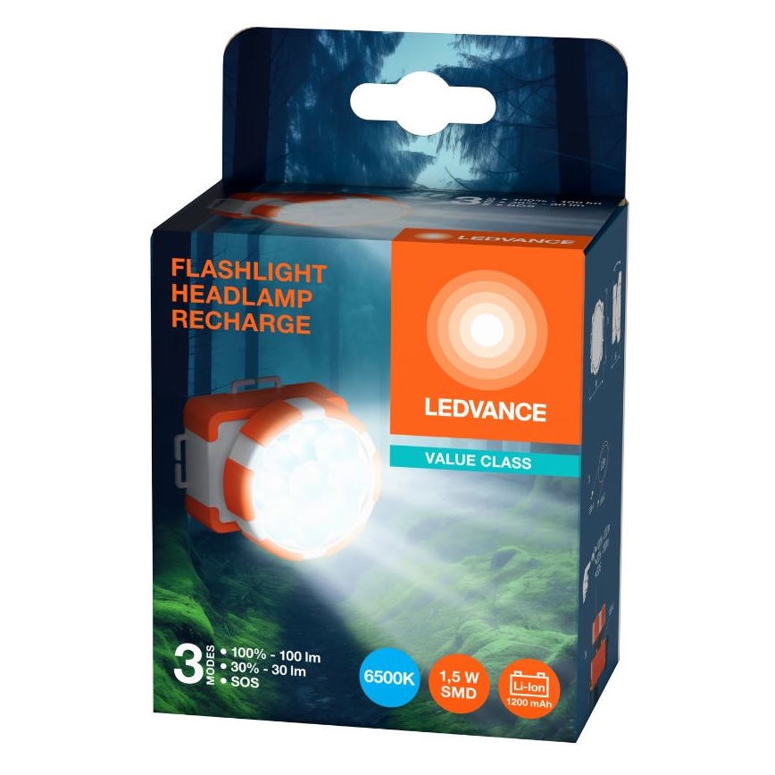 Ledvance - LED Czołówka akumulatorowa FLASHLIGHT LED/1,5W/5V 1200 mAh