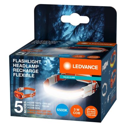 Ledvance - LED Czołówka akumulatorowa FLASHLIGHT LED/3W/5V 1000mAh