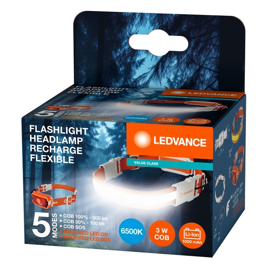 Ledvance - LED Czołówka akumulatorowa FLASHLIGHT LED/3W/5V 1000mAh