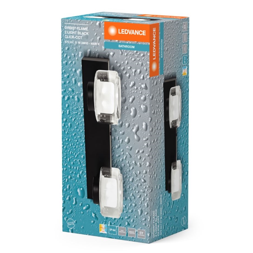 Ledvance - LED Kinkiet łazienkowy ORBIS FLAME 2xLED/5,5W/230V 3000/4000K IP44 czarny