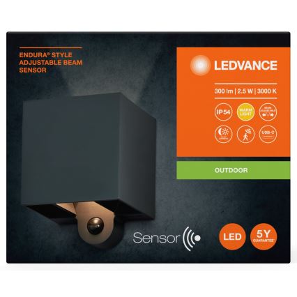 Ledvance - LED zewnętrzny rechargeable Kinkiet z czujnikiem ENDURA STYLE LED/2,5W/5V IP54