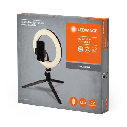 Ledvance - LED Lampa stołowa ściemnialna ze stojakiem i uchwyt do vlogowania LED/5,5W/USB 3000/4000/6500K