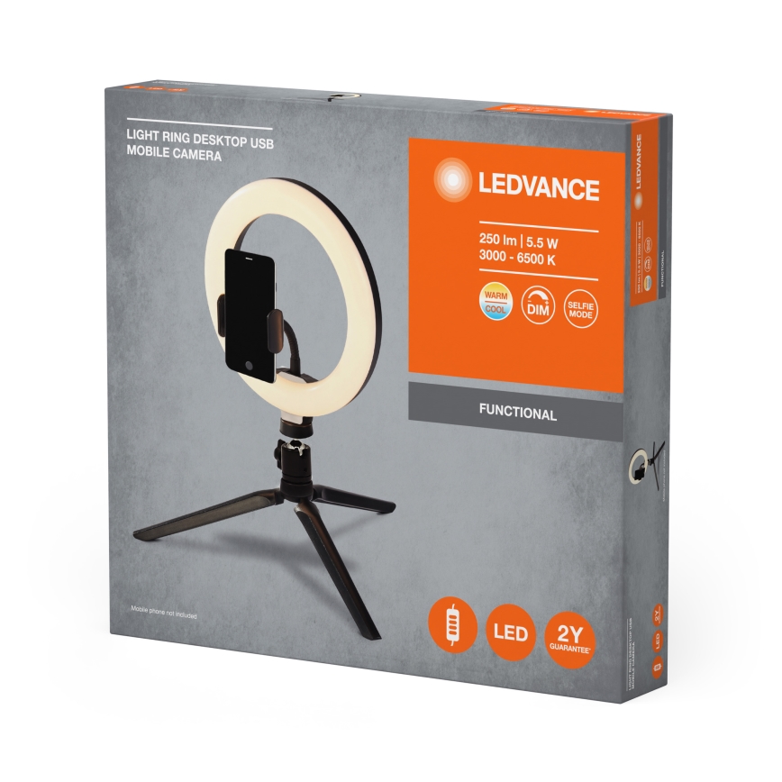 Ledvance - LED Lampa stołowa ściemnialna ze stojakiem i uchwyt do vlogowania LED/5,5W/USB 3000/4000/6500K
