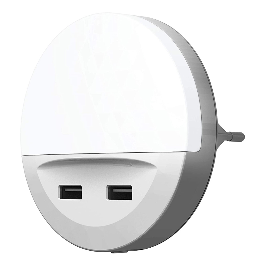 Ledvance - LED Lampka nocna do gniazdka z czujnikiem LUNETTA 2xUSB LED/13W/230V