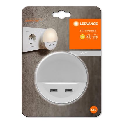 Ledvance - LED Lampka nocna do gniazdka z czujnikiem LUNETTA 2xUSB LED/13W/230V