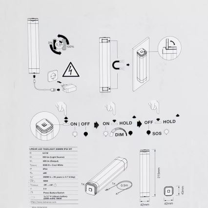 Ledvance - LED Regulowane oświetlenie orientacyjne LINEAR LED/6,9W/5V 2200 mAh IP54
