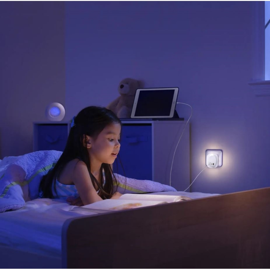 Ledvance - LED Oświetlenie nocne z czujnikiem do kontaktu i USB LUNETTA LED/12,5W/230V 3000K biała +