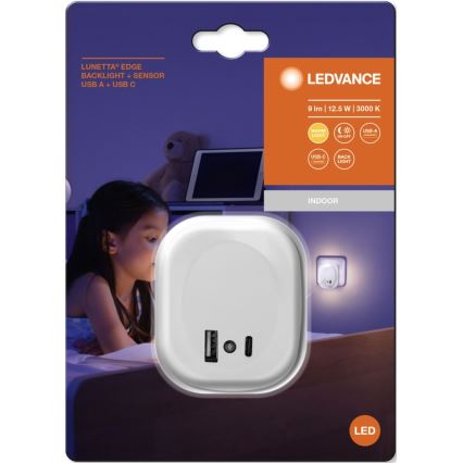 Ledvance - LED Oświetlenie nocne z czujnikiem do kontaktu i USB LUNETTA LED/12,5W/230V białe