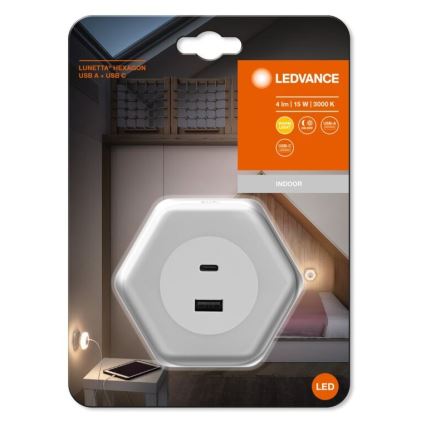 Ledvance - LED Oświetlenie orientacyjne do gniazda z USB LUNETTA LED/15W/230V