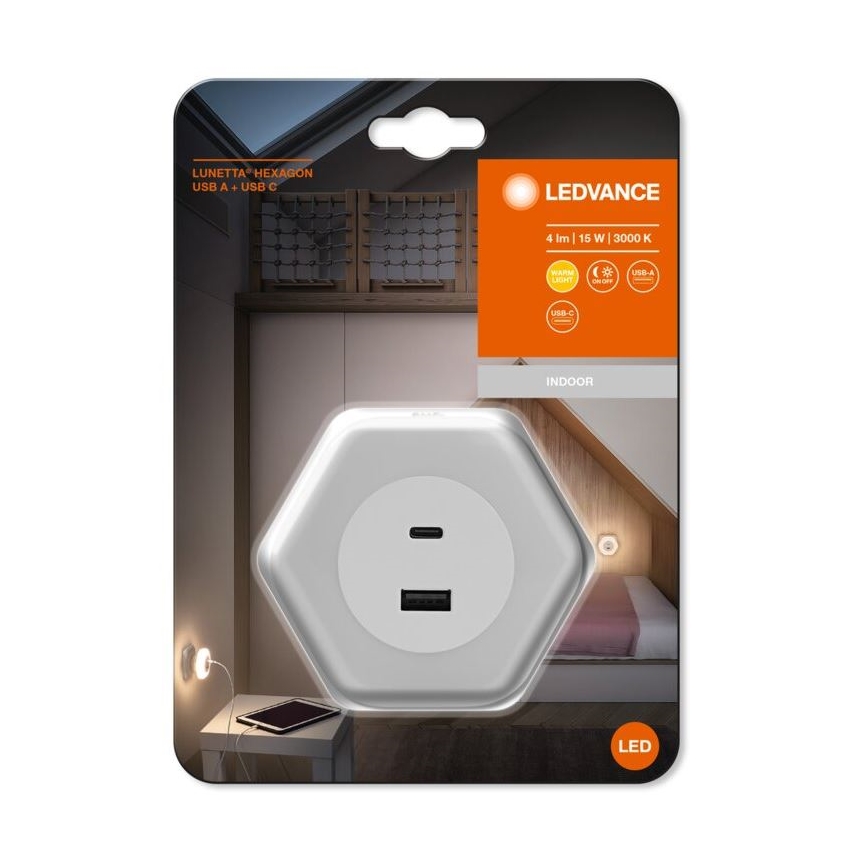Ledvance - LED Oświetlenie orientacyjne do gniazda z USB LUNETTA LED/15W/230V