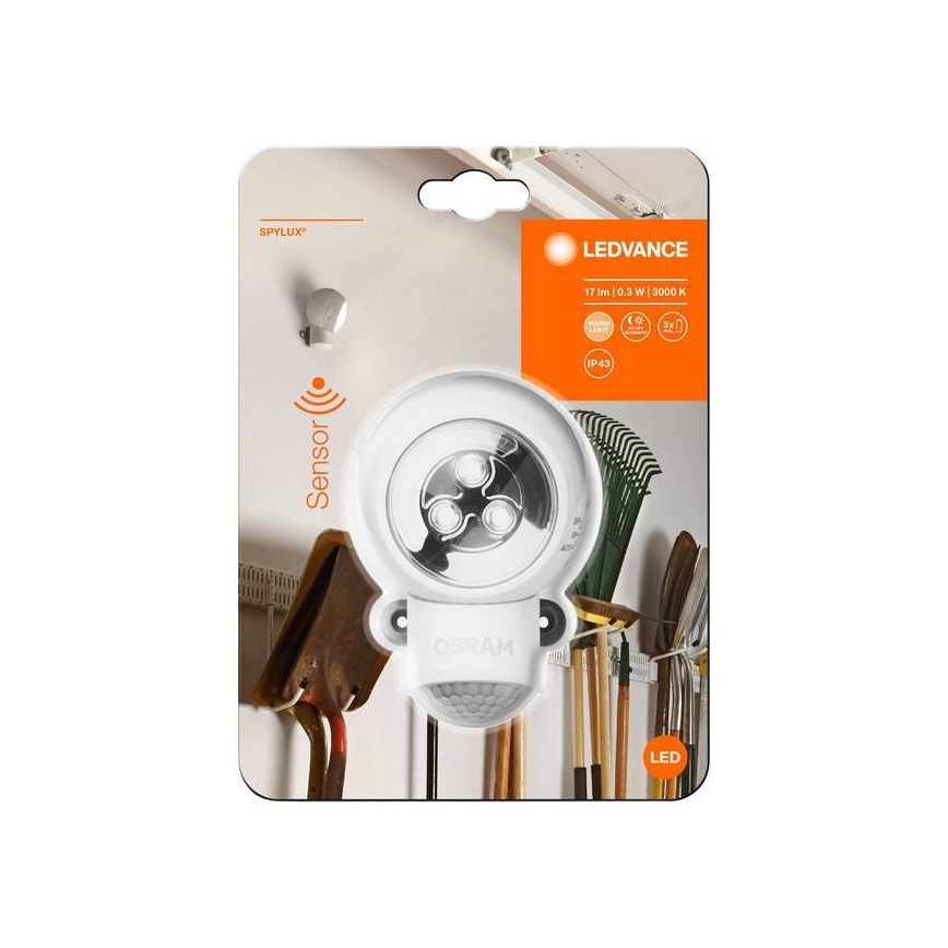 Ledvance -LED Oświetlenie orientacyjne zewnętrzne z czujnikiem SPYLUX LED/0,3W/3xAA IP43