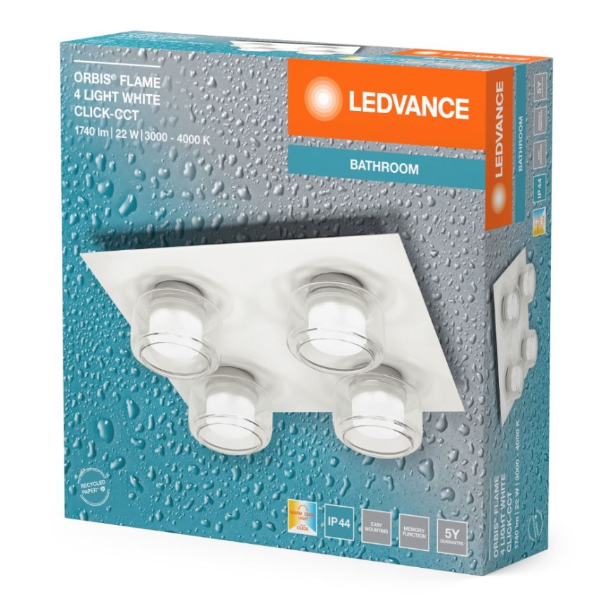 Ledvance - LED Plafon łazienkowy ORBIS FLAME 4xLED/5,5W/230V 3000/4000K IP44 biały