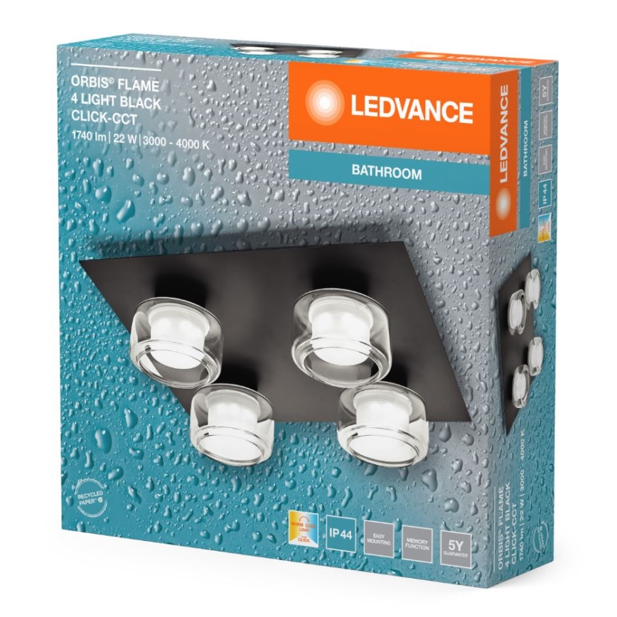 Ledvance - LED Plafon łazienkowy ORBIS FLAME 4xLED/5,5W/230V 3000/4000K IP44 czarny