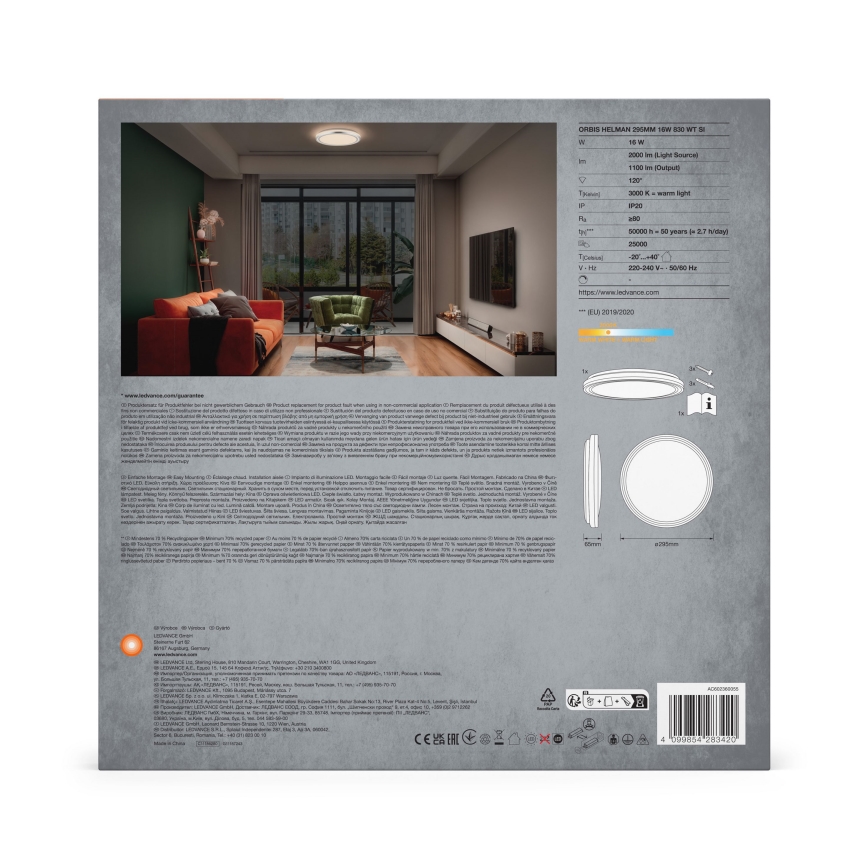 Ledvance - LED Plafon ORBIS HELMAN LED/16W/230V śr. 29,5 cm srebrny