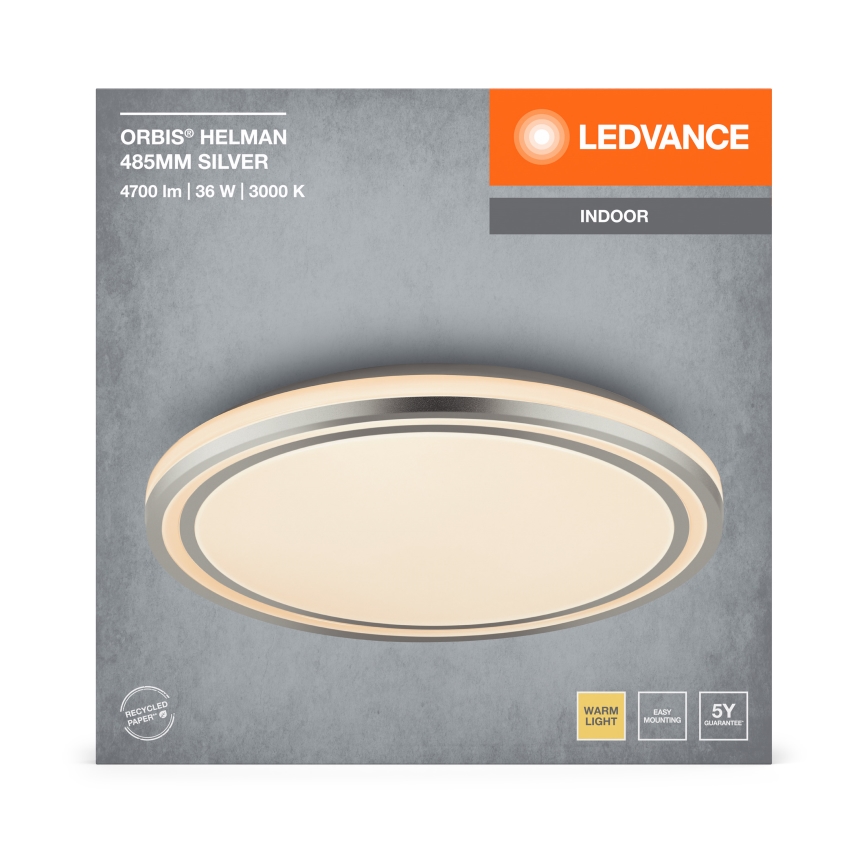 Ledvance - LED Plafon ORBIS HELMAN LED/36W/230V śr. 48,5 cm srebrny