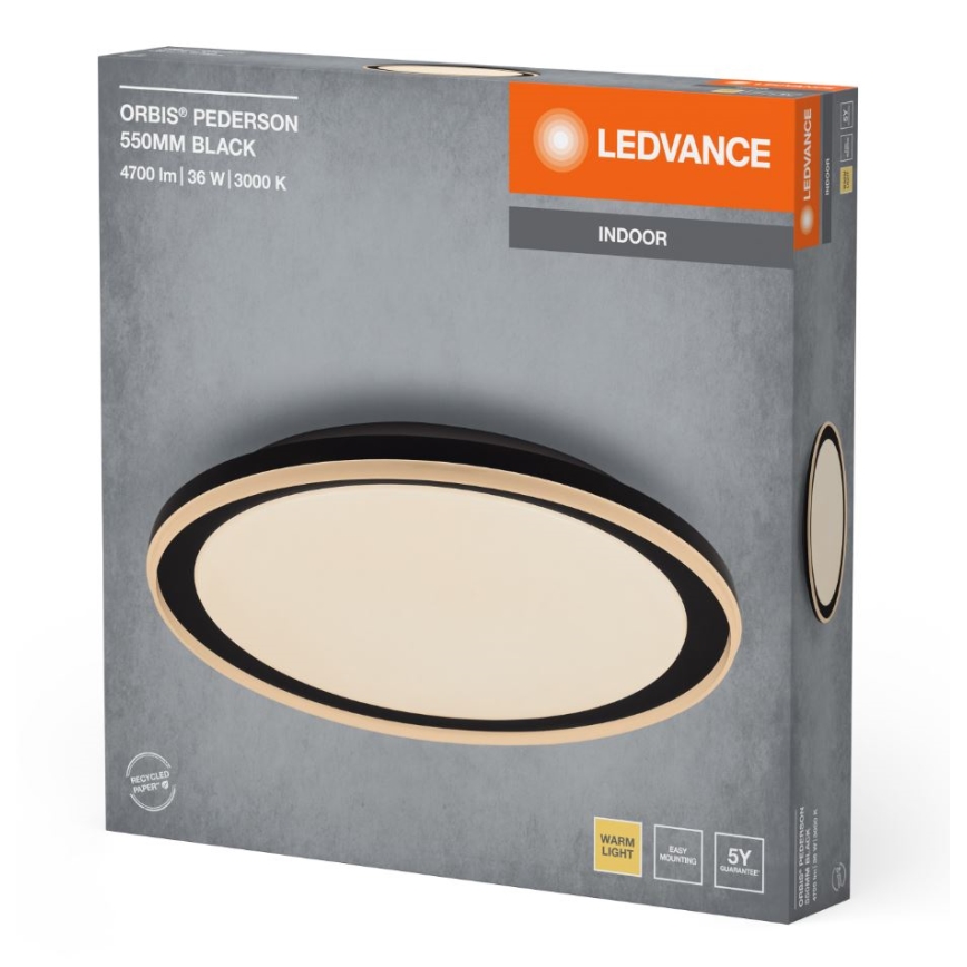 Ledvance - LED Plafon ORBIS PEDERSON LED/36W/230V śr. 55 cm czarny