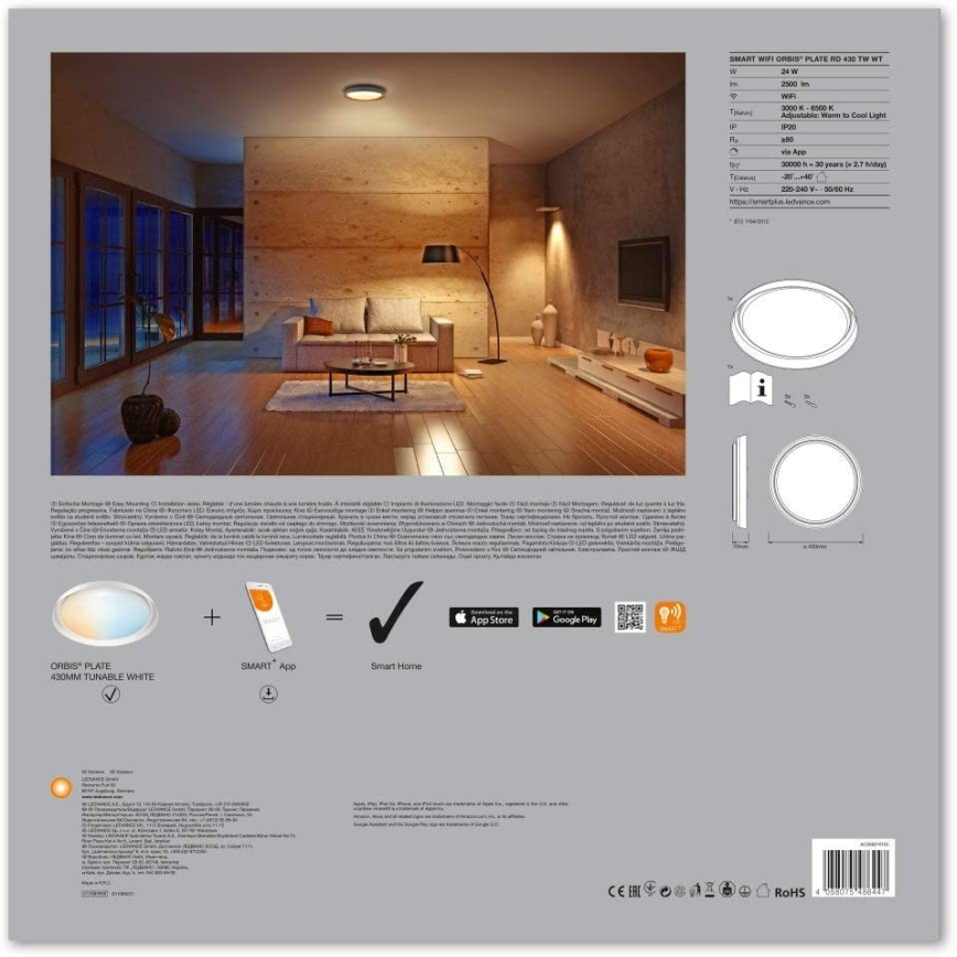 Ledvance - LED Oświetlenie ściemnialne SMART+ PLATE LED/24W/230V 3000K-6500K Wi-Fi